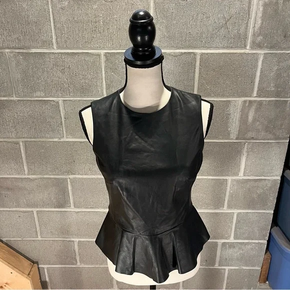 Lauren Ralph Lauren leather peplum tank shell. - Picture 2 of 14